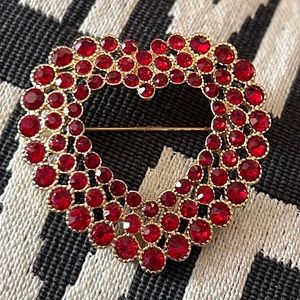 Vintage MONET RUBY RED CRYSTAL Large HEART BROOCH